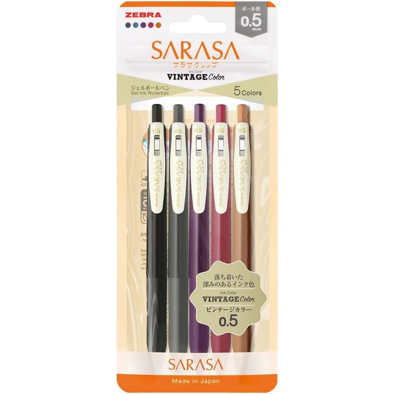 Sarasa Clip Vintage Set N°2 mit 5 Stiften (nachfüllbar) JJ15-5C-VI2-N von Zebra