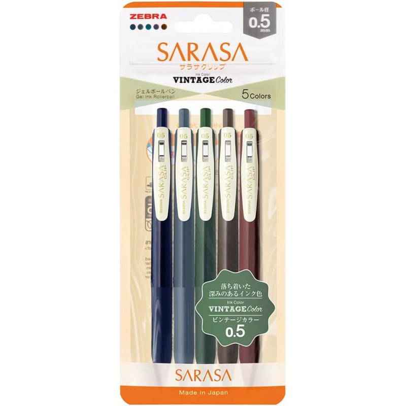 Sarasa Clip Vintage Set N°1 de 5 stylos (rechargeables) JJ15-5C-VI-N par Zebra