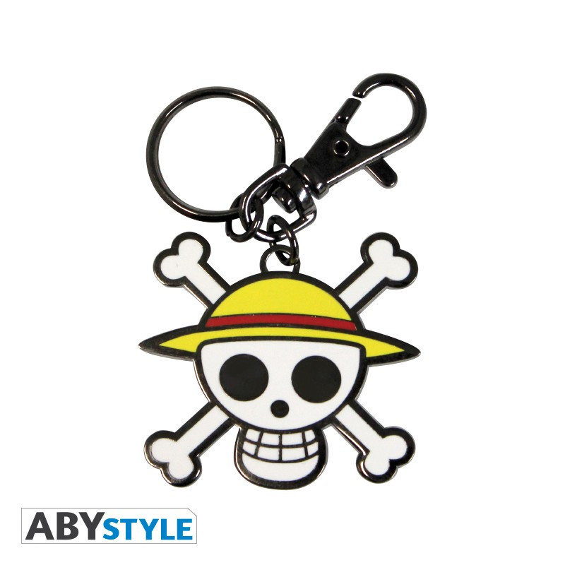 One Piece Porte-clés Métal Logo Monkey D Luffy Tête de Mort Chapeau Paille  5 cm 