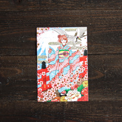 gold foil postcard "Fuji with flowers and birds" by...