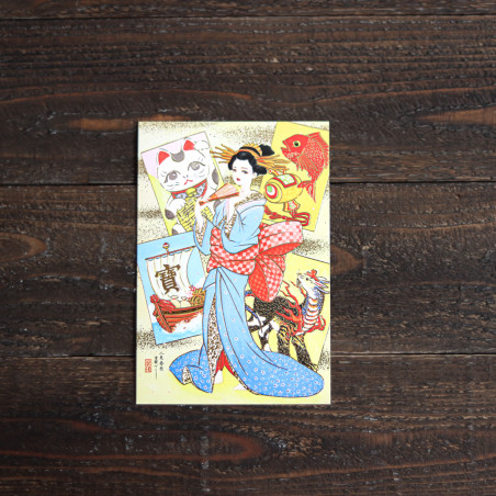 gold foil postcard "Lucky omens" by Shikanone