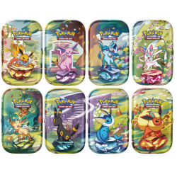 Alle 8 "Prismatische Entwicklungen" Mini Tins im Display - Pokémon Karten [auf Deutsch]