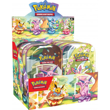 Alle 8 "Prismatische Entwicklungen" Mini Tins im Display - Pokémon Karten [auf Deutsch]