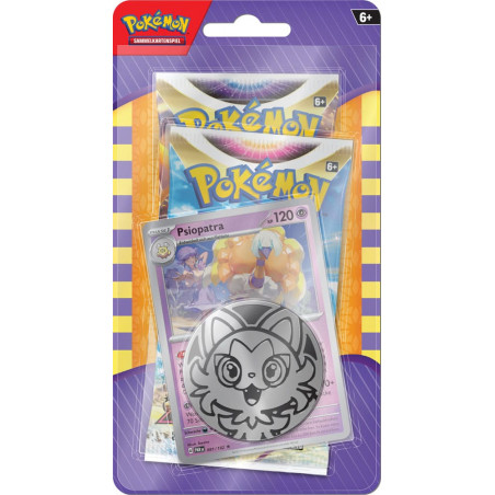 2 Boosters mit Psiopatra Promokarte und Felori Münze - Pokémon Karten