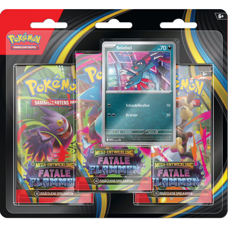 [from end Nov.][German edition] Blister with 3 Boosters and Sniebel - Pokémon Cards Fatale Flammen