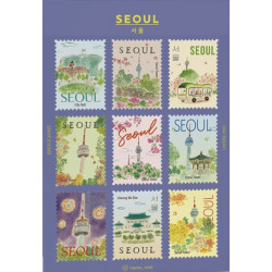 'Seoul (Seoul Tower)' postage stamp shaped deco stickers...