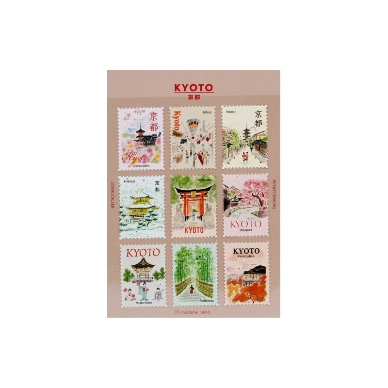 « Kyoto » Autocollants décoratifs en forme de timbres-poste - par Pansydaisy