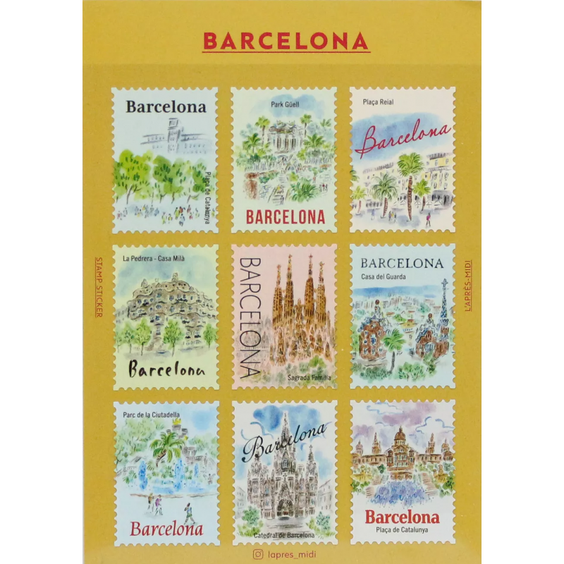 « Barcelona » Autocollants décoratifs en forme de timbres-poste - par Pansydaisy