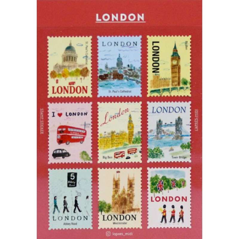 'London' postage stamp shaped deco stickers - by Pansydaisy