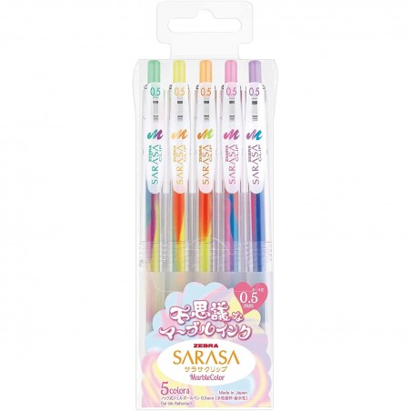 Sarasa Clip Marble Color coffret de 5 stylos (rechargeables) JJ75-5C-MB par Zebra